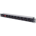 Intellinet 19" 1U Rackmount 8-Way Power Strip - German Type, With On/Off Switch and Overload Protect