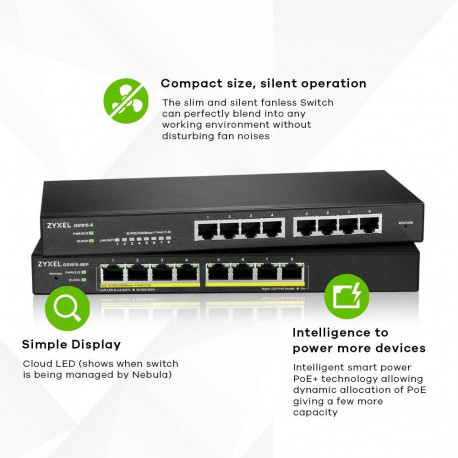 Zyxel GS1915-8EP hallatav L2 gigabit ethernet (10/100/1000) toitega üle etherneti (PoE) must