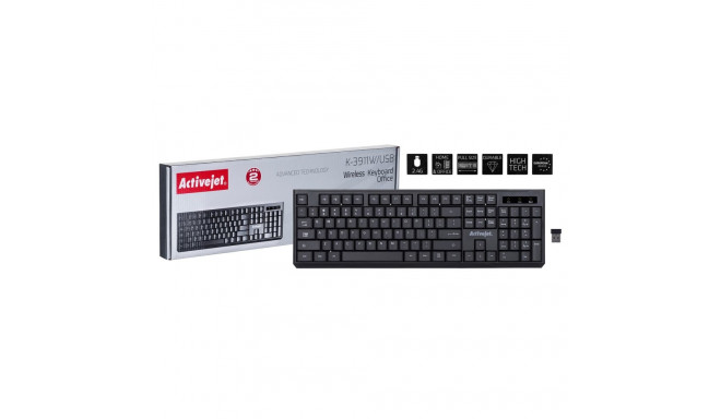 Activejet K-3911W juhtmevaba must klaviatuur 1x 1.5V AAA patareiga