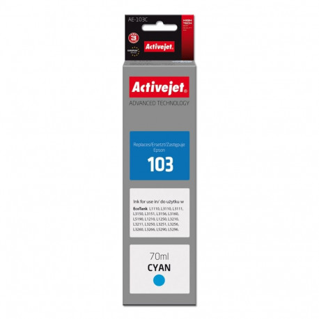 Activejet AE-103C Ink Bottle (Replaces Epson 103 C13T00S24A; Supreme; 70 ml; Cyan)