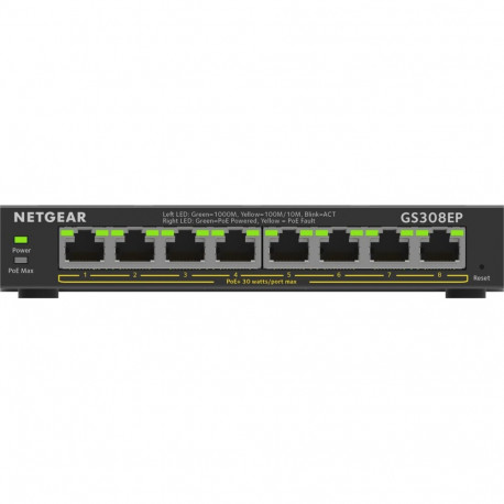 NETGEAR 8-pordiline Gigabit Ethernet PoE+ Plus lüliti (GS308EP) Hallatav L2/L3 Gigabit Ethernet (10/