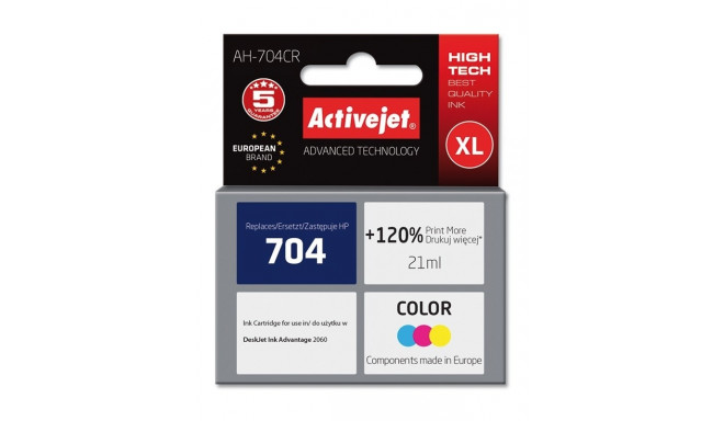 Activejet AH-704CR tindikassett (asendus HP 704 CN693AE; premium; 21 ml; värviline)