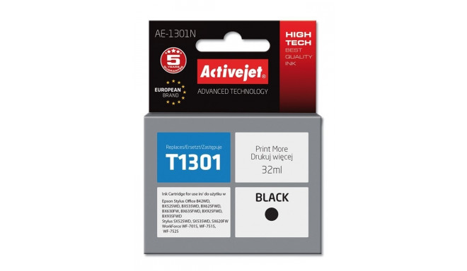 Activejet AE-1301N Ink cartridge (replacement for Epson T1301; Supreme; 32 ml; black)