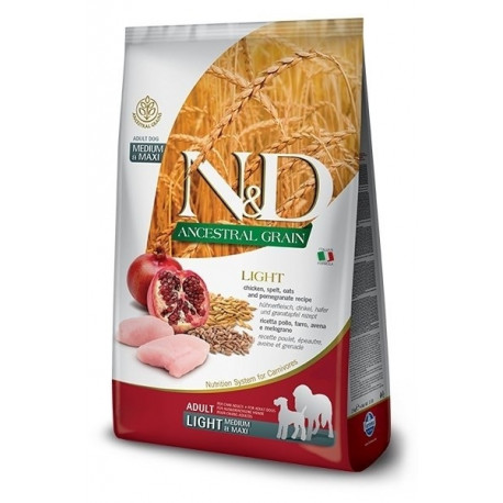 FARMINA N&D Ancestral Grain koer light – kana, speltanisu, kaer ja granaatõun täiskasvanud medium & 