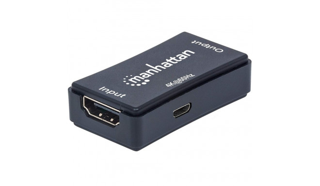 Manhattan HDMI Repeater, 4K@60Hz, Active, Boosts HDMI Signal up to 40m, Black, Three Year Warranty, 