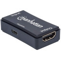 Manhattan HDMI Repeater, 4K@60Hz, Active, Boosts HDMI Signal up to 40m, Black, Three Year Warranty, 