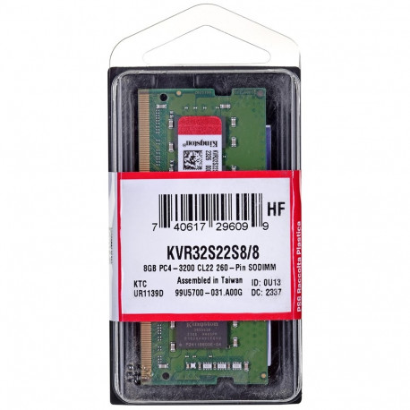 Kingston Technology ValueRAM KVR32S22S8/8 memory module 8 GB 1 x 8 GB DDR4 3200 MHz