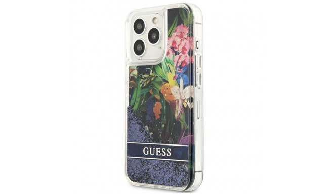 Guess GUHCP13XLFLSB iPhone 13 Pro Max 6.7" sinine kõvakate lilledega vedel sädelev