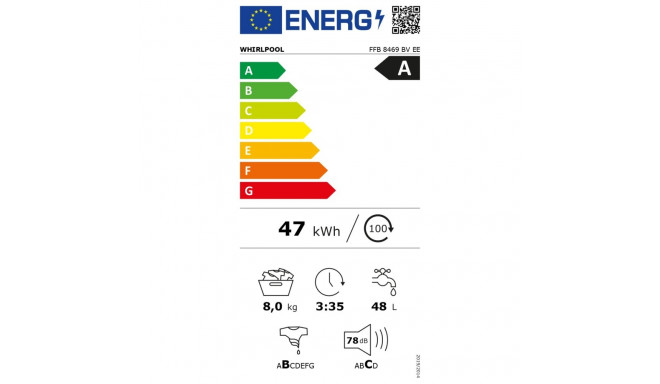 Whirlpool Washing Machine | FFB 8469 BV EE | Energy efficiency class A | Front loading | Washing cap