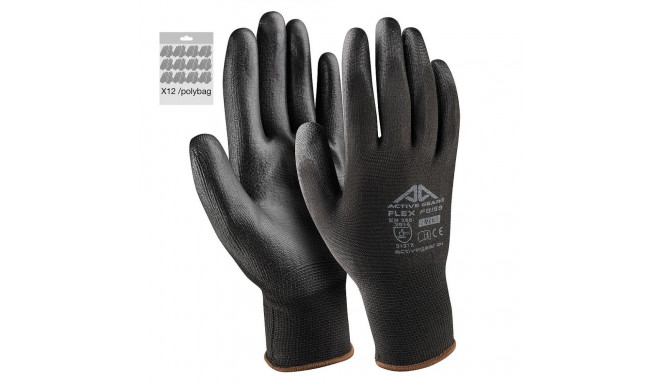 Black polyurethane gloves XXL 12 pcs.