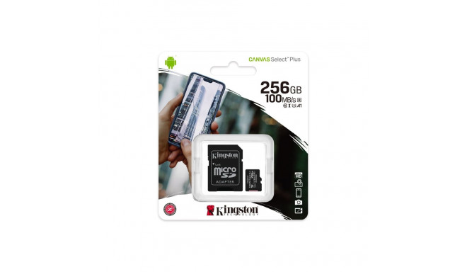 Kingston Canvas Select Plus UHS-I 256 GB MicroSDXC mälukaart klass 10 SD-adapteriga