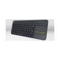 Logitech K400 Plus Touch Wireless Keyboard, RF Wireless, US, Black