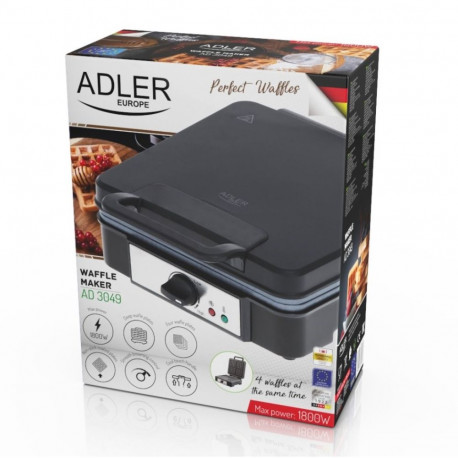 Waffle Maker - Adler AD 3049 4-Slice Non-Stick Black