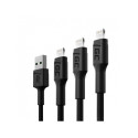 Charging Cable Set - Green Cell 3x Lightning USB A 2.4A Black