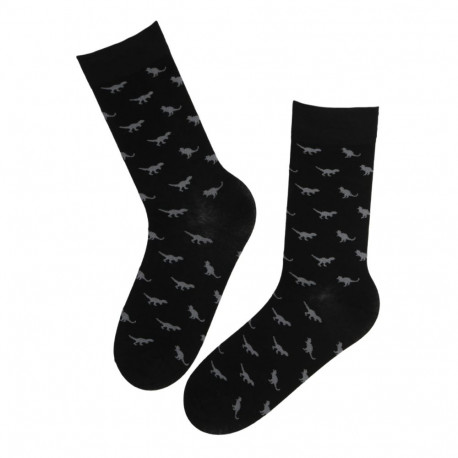 SOKISAHTEL TRISTAN dinosaurustega musta värvi puuvillased sokid 676