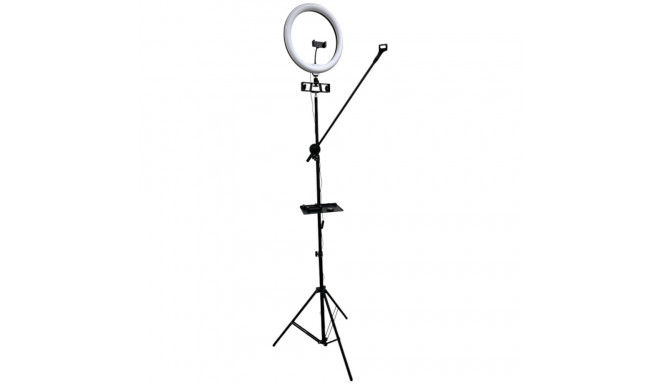 iLike S14 LED 30W Selfie 36cm Ring Light Lamp + Tripod Stand 2.1m + Shelf & 3x phone / Mic Holder Bl