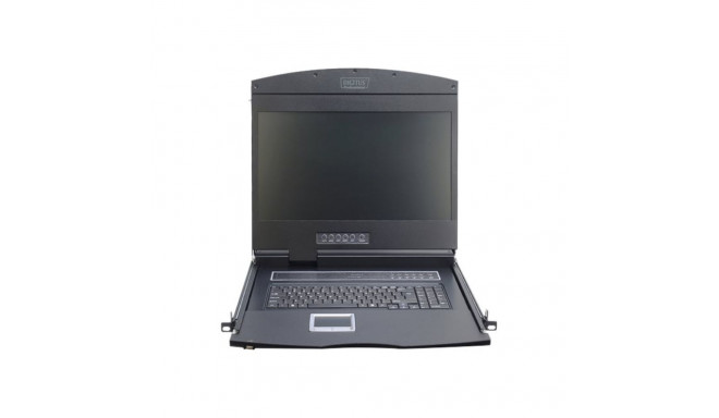 DIGITUS modularized 48.3cm 19inch TFT console with 16 port KVM US keyboard RAL 9005 black color