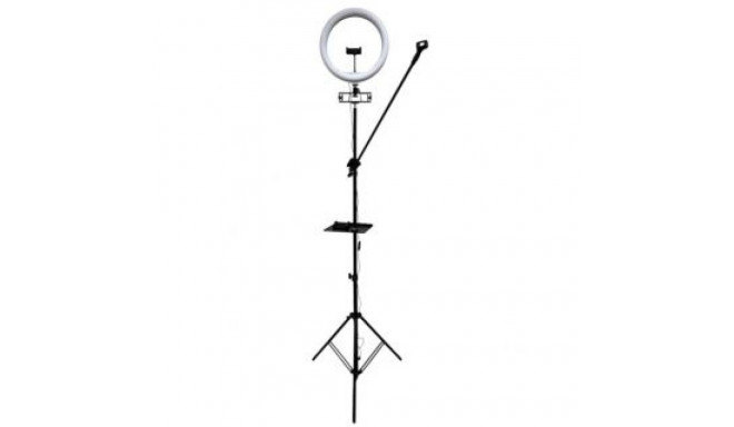 iLike S14 LED Selfie 36cm Ring Light Lamp + Tripod Stand 2.1m + Shelf&3x phone / Mic Holder Blac