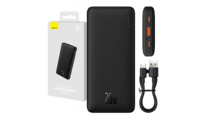 Akupank USB + USB-C pesaga, 10.000 mAh, 20W, must, Baseus