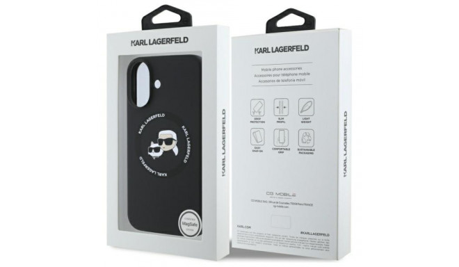 Karl Lagerfeld KLHMP16SSKCHTCK iPhone 16 6.1" must kõvakaaneline silikoonümbris Karl&Choupette peade