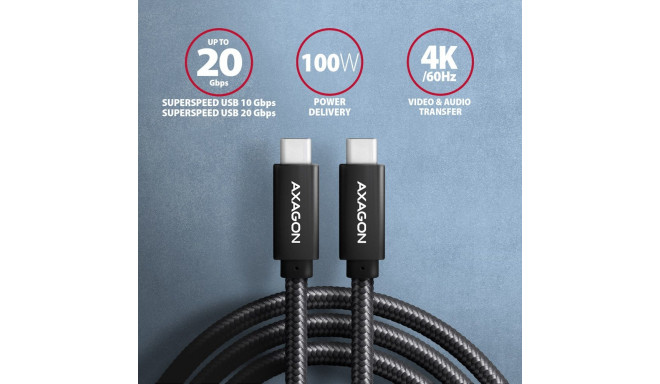 AXAGON andmeside ja laadimise USB 2.0 kaabel | BUCM32-CM10AB | USB Type-C – USB Type-C