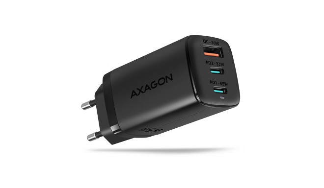 AXAGON GaN seinalaadija 3 pordiga (USB-A + 2x USB-C), 65W | ACU-DPQ65