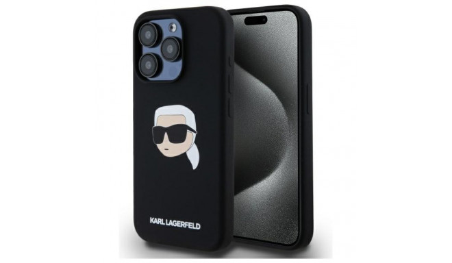 Karl Lagerfeld KLHMP15LSKHPPLK iPhone 15 Pro 6.1" must silikoonist kõvakorpus Karl Head Print Magsaf