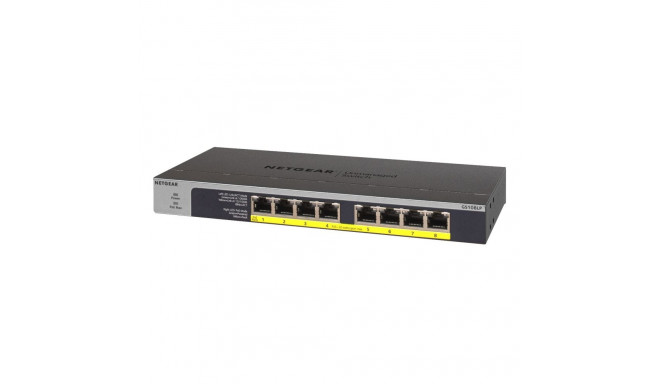 Networking Switch - NETGEAR GS108LP 8-Port Gigabit PoE 60W 1U Rack-Mountable Black, Grey