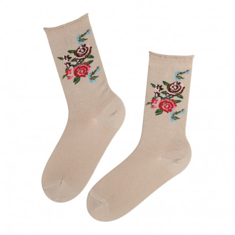 SOKISAHTEL FLOWER beežid lillelised puuvillased sokid
