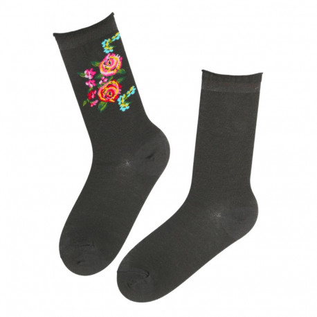 SOKISAHTEL FLOWER tumehallid lillelised puuvillased sokid