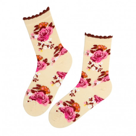 SOKISAHTEL FLOWER roosade lilledega puuvillased sokid 444