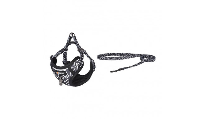 Dogness cat leash 1,5m+harness walking set (black and white)