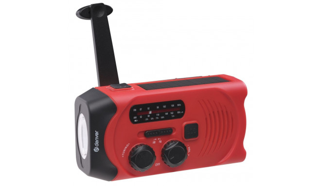 Denver SCR-2010 Solar Crank Radio with 2000mAh Battery Red