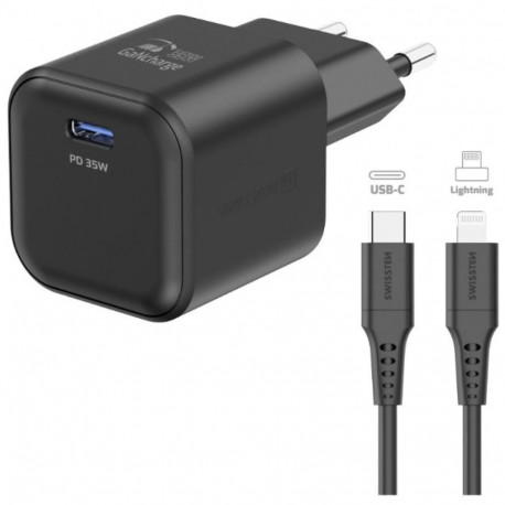 Swissten võrgulaadija GaN 35W PD + andmekaabel USB-C - Lightning 1.2m