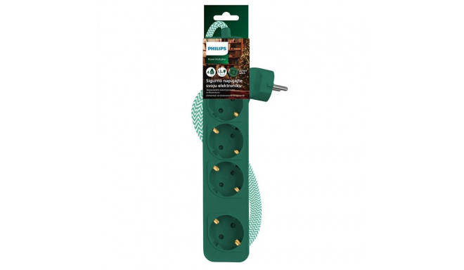 Philips Extension Cord Surge Protector 4 Sockets 1.5m Green