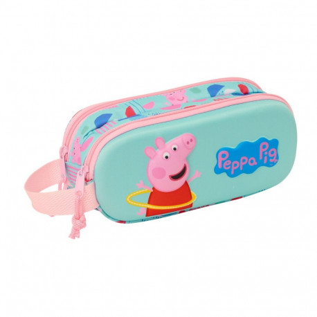 Kahe tõmblukuga pliiatsikarp Peppa Pig Roheline Roosa 21 x 8 x 6 cm 3D