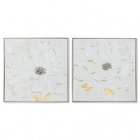 Maal Home ESPRIT Valge Kuldne polüstüreen Kangas Lill Shabby Chic 62 x 4,5 x 62 cm (2 Ühikut)