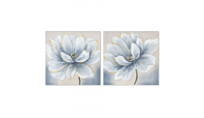 Maal Home ESPRIT Sinine Valge Kangas Puit MDF Lill Traditsiooniline 40 x 2,5 x 40 cm (2 Ühikut)