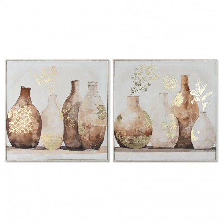 Maal Home ESPRIT Beež Kuldne polüstüreen Kangas Vaas Skandinaavia 82,5 x 3,5 x 82,5 cm (2 Ühikut)