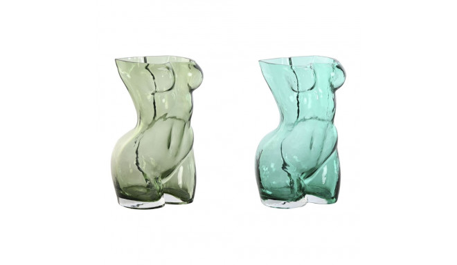 Vaas Home ESPRIT Sinine Roheline Kristall 18 x 17 x 28 cm (2 Ühikut)