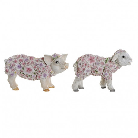 Dekoratiivkuju Home ESPRIT Valge Mitmevärviline Kwiaty 34 X 13,5 X 18,5 cm (2 Ühikut)