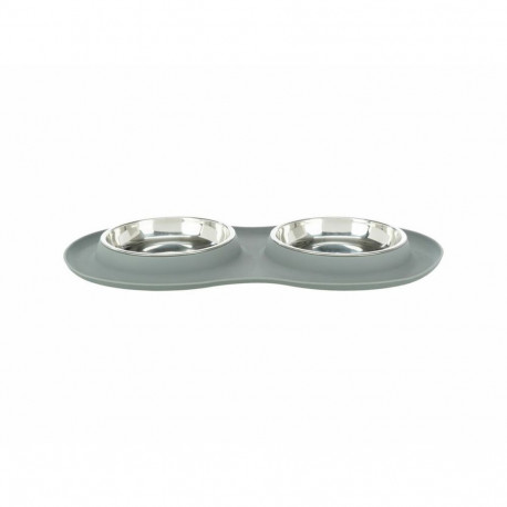 Dog Feeder Trixie Grey Stainless steel Ø 16 cm Double 2 × 0,3 L 47 × 3 × 26 CM
