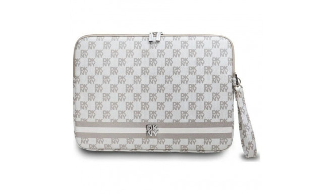 DKNY Sleeve Checkered Pattern Printed Stripes 14" Laptop Case - Beige