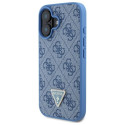 Etui Guess Hardcase Leather 4G Triangle Strass MagSafe na iPhone 16 - niebieskie