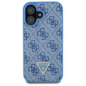 Etui Guess Hardcase Leather 4G Triangle Strass MagSafe na iPhone 16 - niebieskie