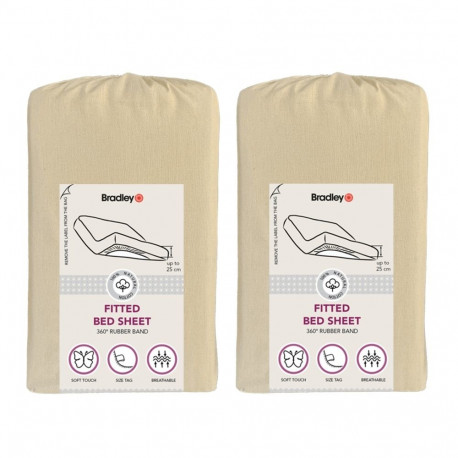 Bradley kummiga voodilina, 90 x 200 x 25 cm, tekstiilist kotis, kreem, 2 tükki