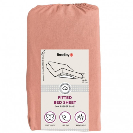 Bradley kummiga voodilina, 120 x 200 x 25 cm, tekstiilist kotis, põlenud korall