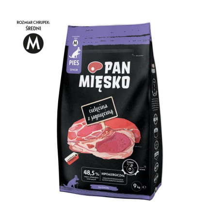 PAN MIĘSKO vasikaliha lambalihaga senior krõbe M kuiv koeratoit 9kg