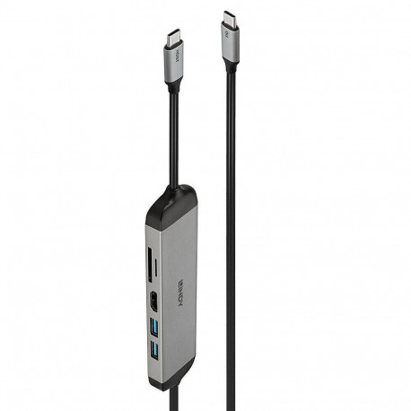 Lindy DST-Micro 140, USB-C sülearvuti mikro dokkimisjaam 4K toega ja 1,4 m 60W laadimiskaabliga