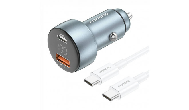 Foneng C18 1xUSB-A, 1xUSB-C 2.4A 48W car charger (grey) + USB-C to USB-C cable